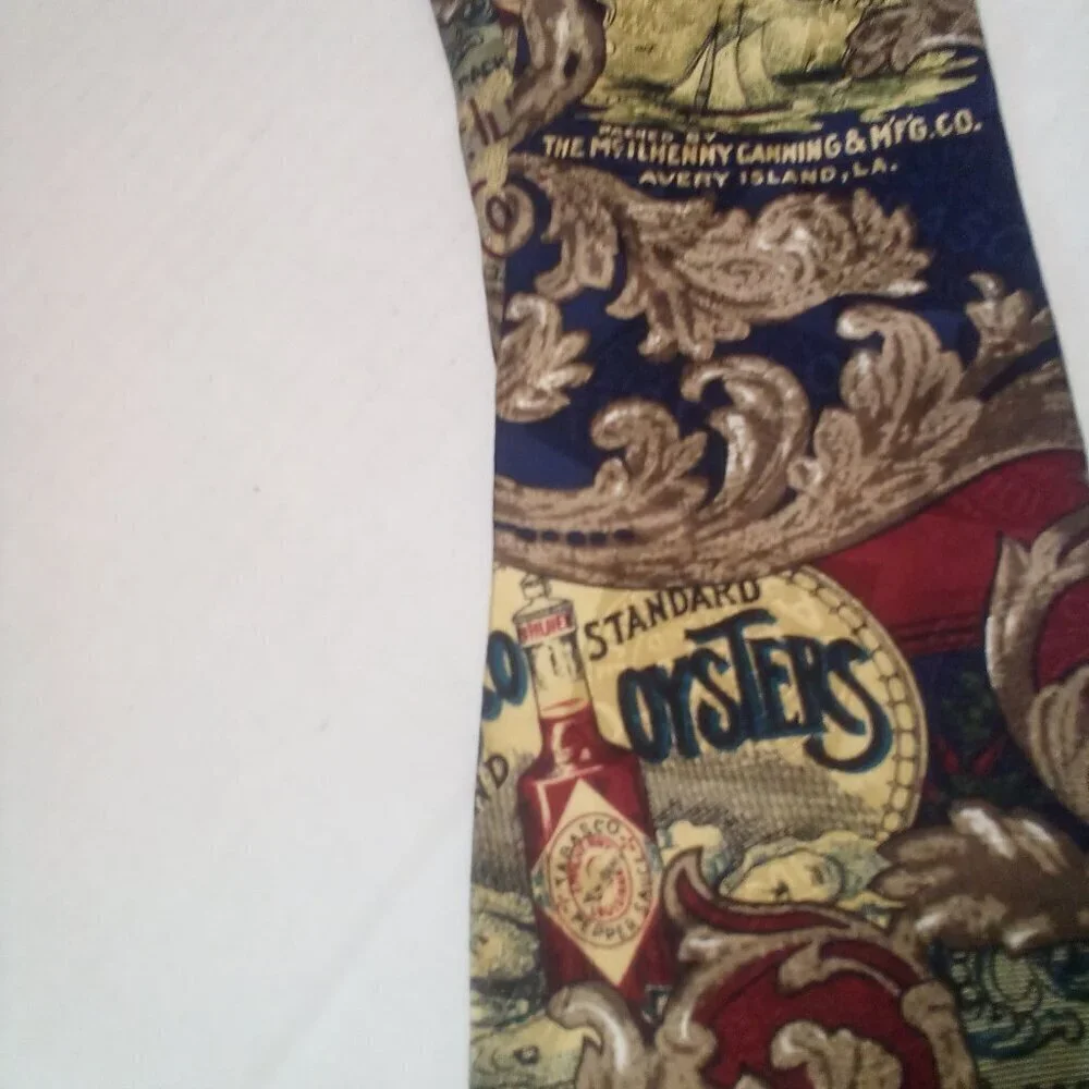 Tabasco Hot Sauce Tie Necktie Men 100% Silk Gold Red Blue